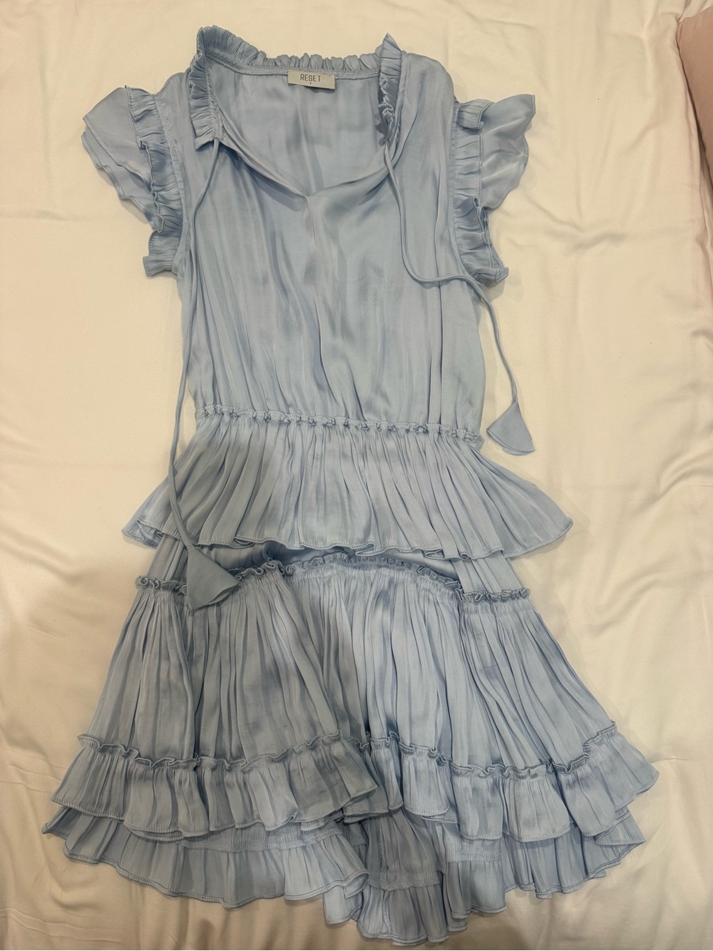 Light Blue Ruffle Tiered Mini Dress by Reset— Reset By Jane